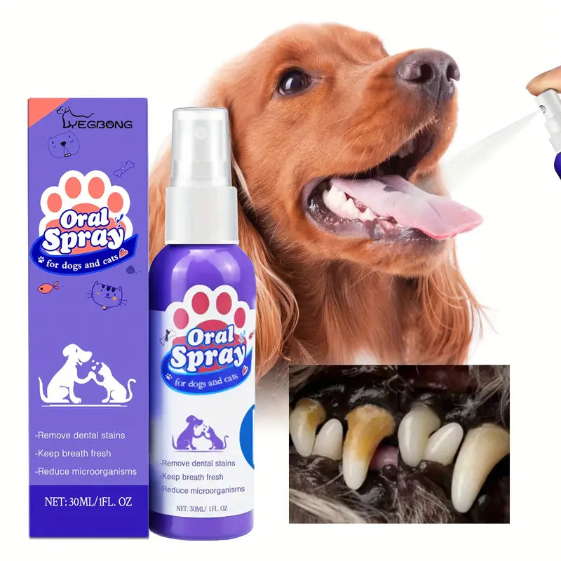 Cat and Dog Teeth Cleaning Spray, Remove Tooth Stains, Freshen Breath, Pet Oral Care Spray