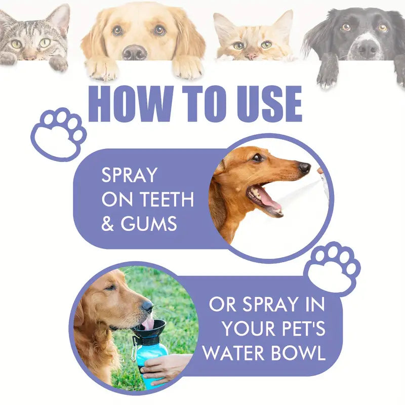 Cat and Dog Teeth Cleaning Spray, Remove Tooth Stains, Freshen Breath, Pet Oral Care Spray