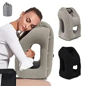 Inflatable UNIQUE Travel Pillow, Airplane Neck Pillow Comfortably Supports Head and Chin for Airplanes, Trains, Cars and Office Napping (Grey)