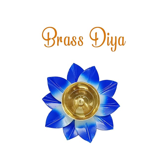 Brass Flower Shape Blue Oil Lamp Diya - BUY 1 GET 1 FREE