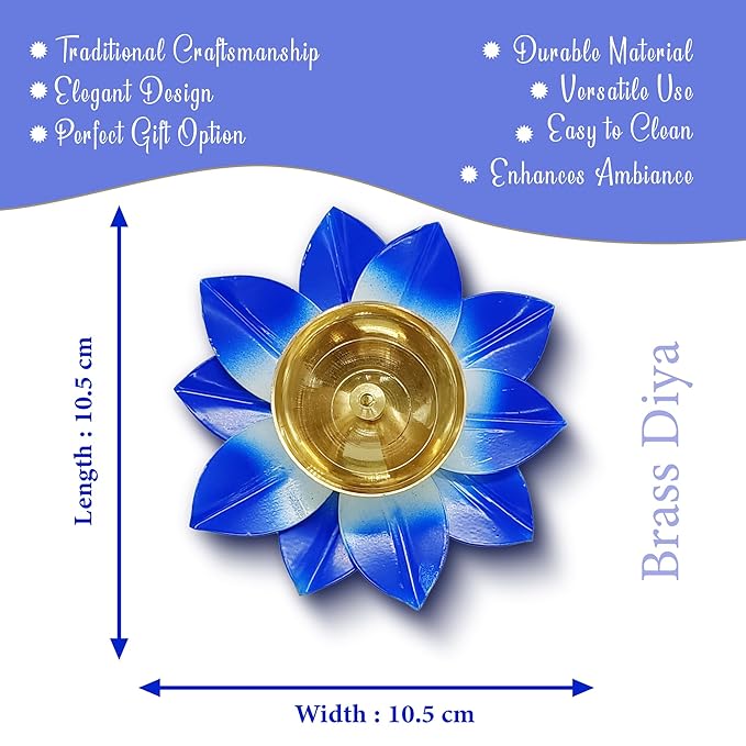 Brass Flower Shape Blue Oil Lamp Diya - BUY 1 GET 1 FREE