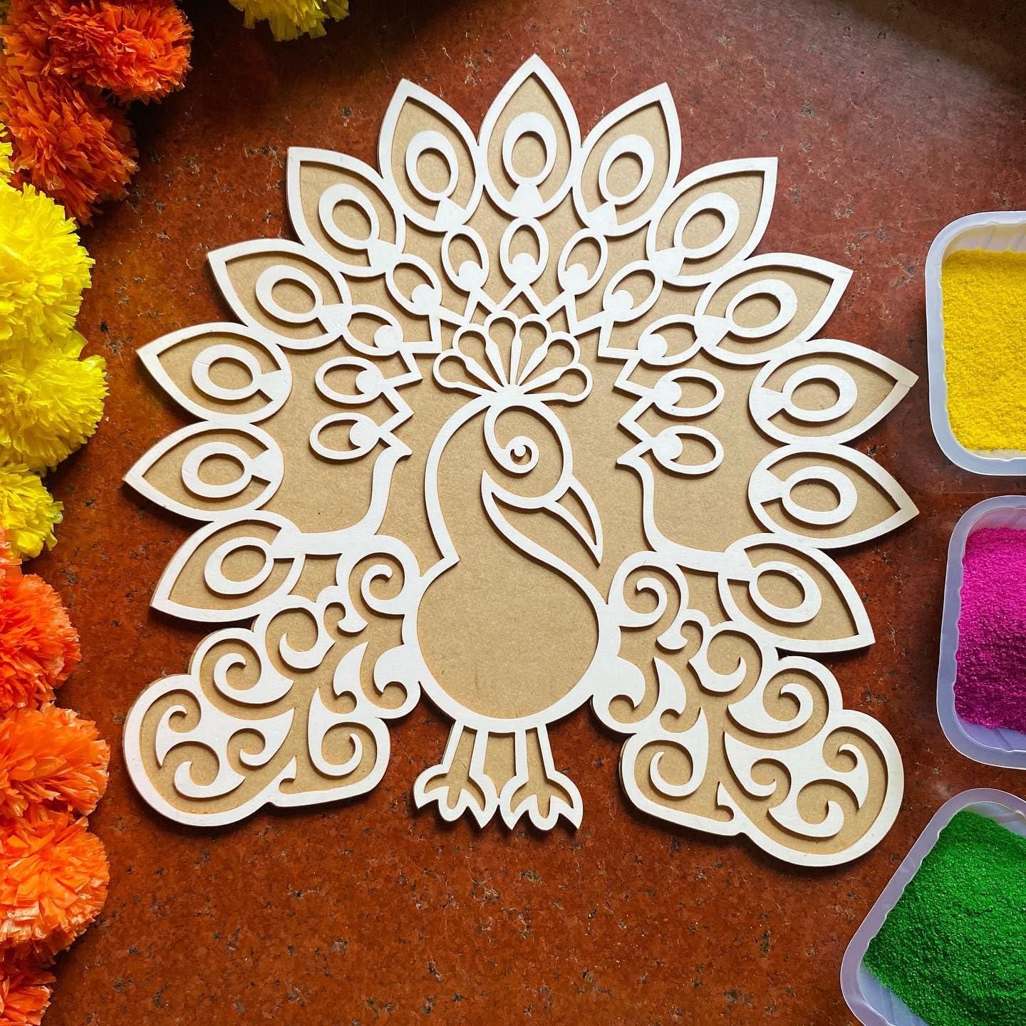 Reusable Wooden Base Rangoli Template Mat