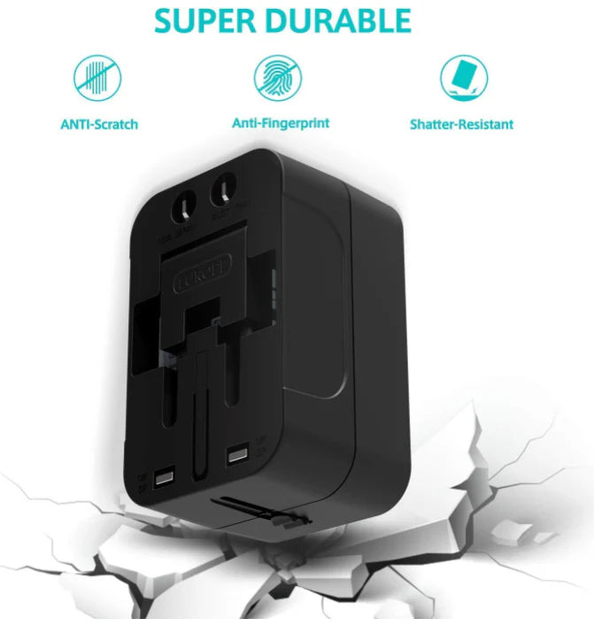 Worldwide Travel Adapter with Built in Dual USB Charger Ports